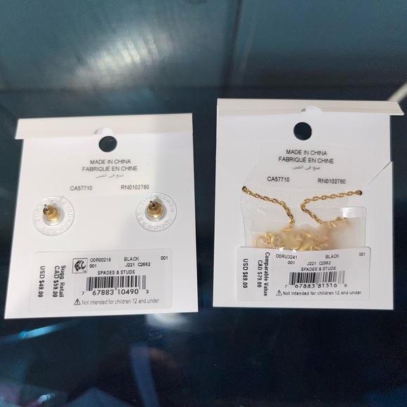 $118 Kate Spade♠️ Spades & Studs Enamel Earrings Mini Pendant Black Gold Set NWT - Picture 2 of 6